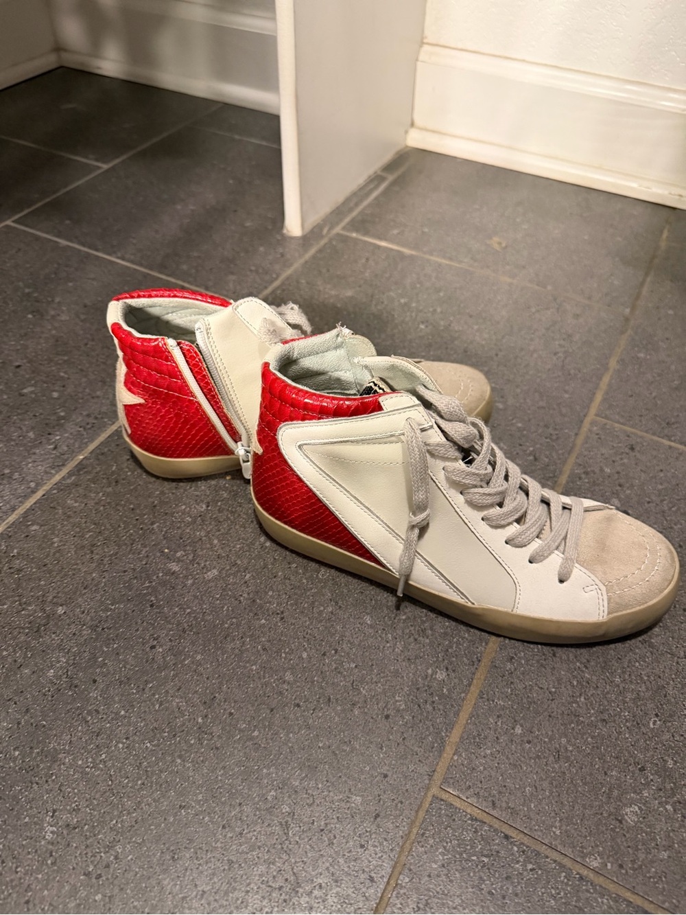 ShuShop White and Red Women’s High-Top Sneakers